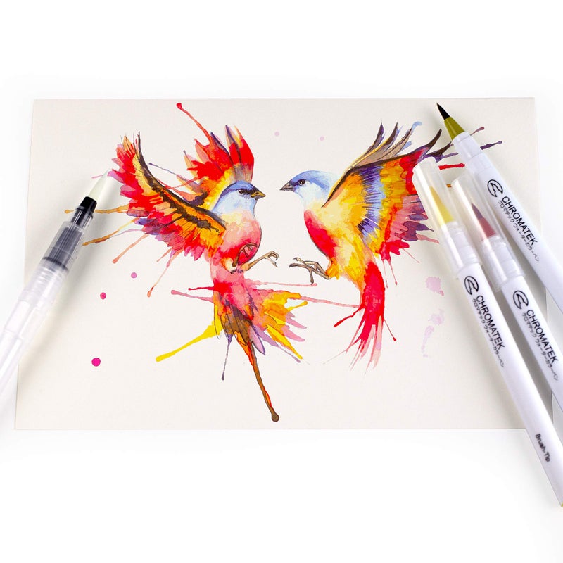 CHROMATEK 30 Watercolor Brush Pens | 15 Page Tutorial Pad & Online Video Series | Brush Tips | Vivid, Blendable Professional Artist Quality | 27 Colors | 3 Aquapens | Complete Water Color Painting Set - Image 5